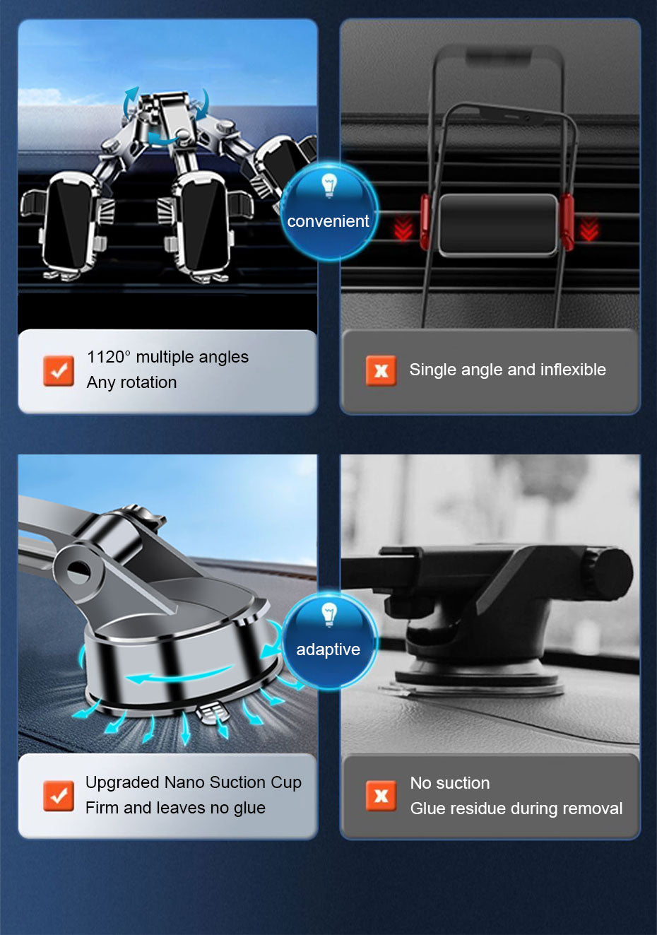 🚘 Car Phone Holder – Ultra-Stable Suction Cup & 360° Rotation