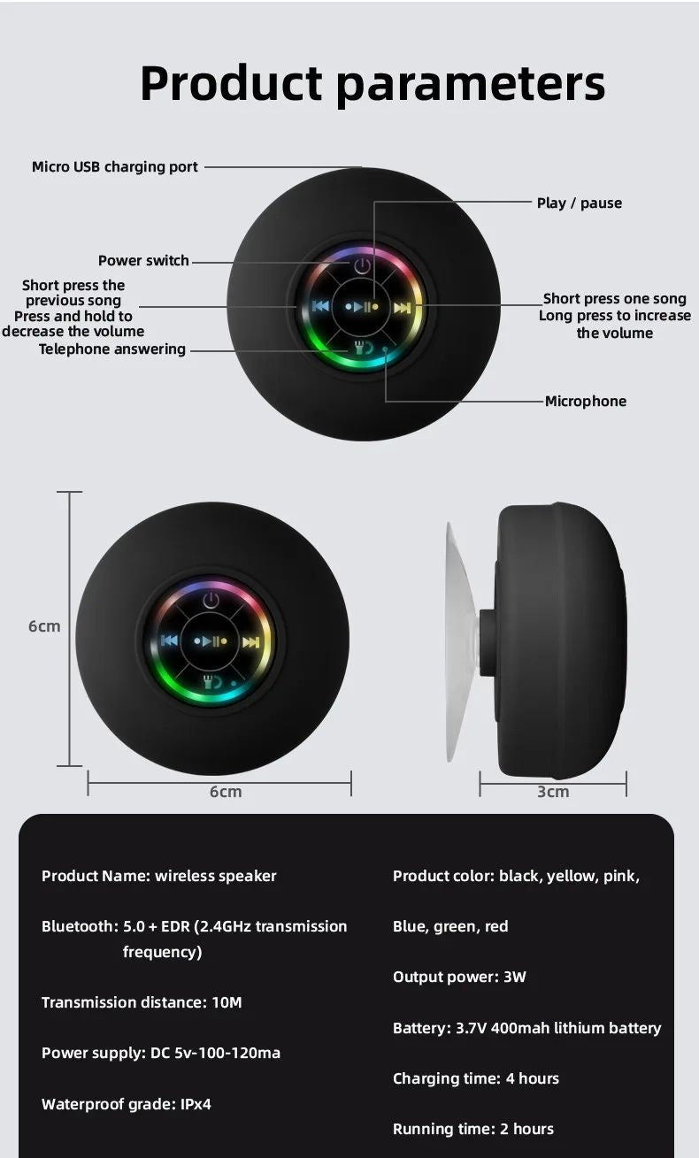 Mini Waterproof RGB Bluetooth Speaker – Powerful Sound & Ambient Lighting!
