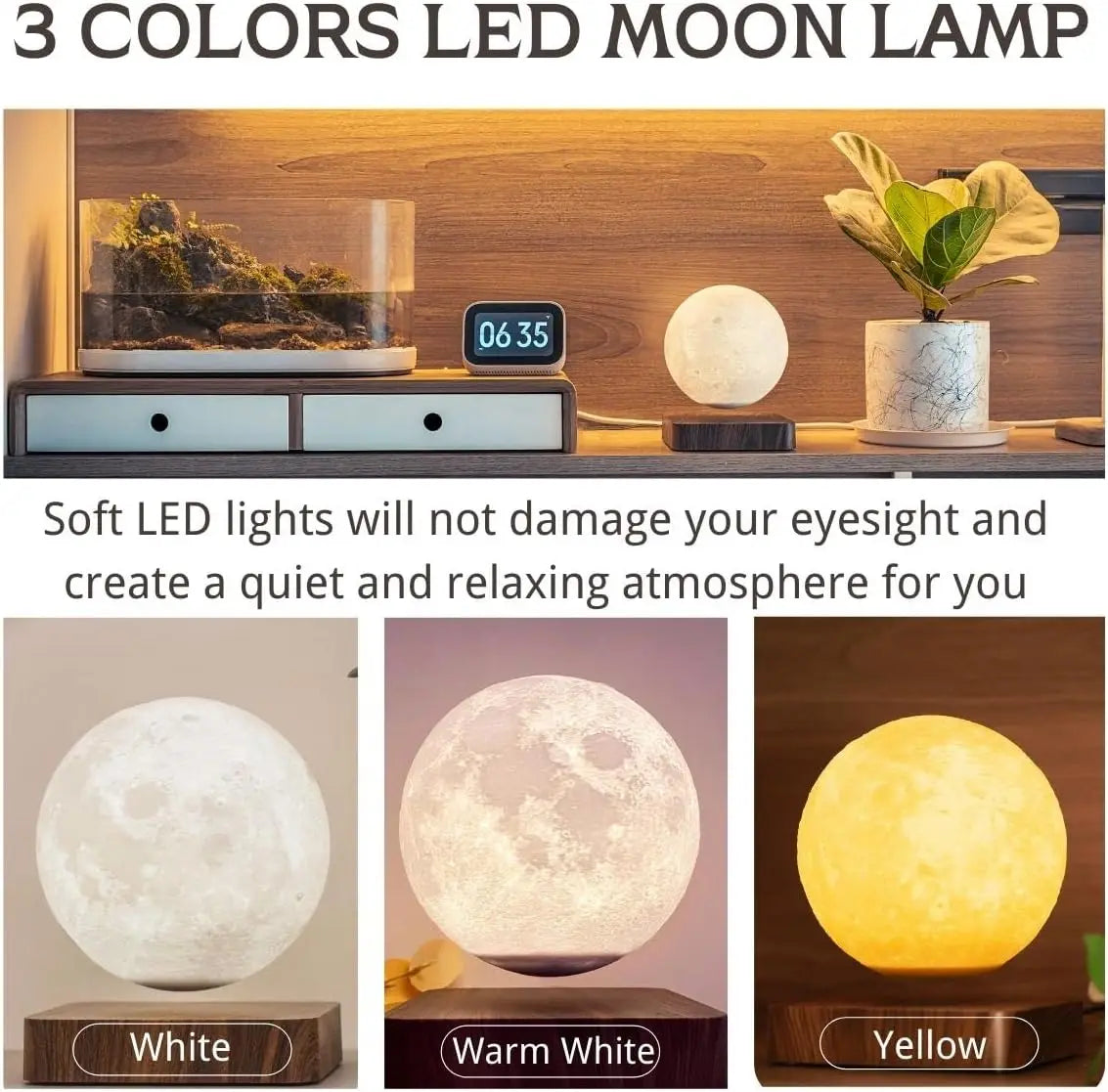 🌙 Lampe Lune Lévitation Magnétique - Éclairage LED 3 Couleurs
