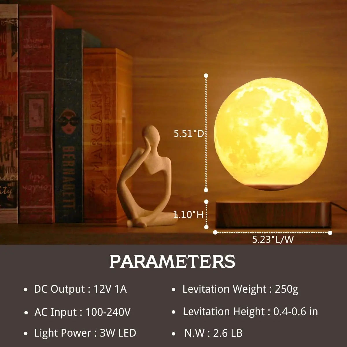 🌙 Lampe Lune Lévitation Magnétique - Éclairage LED 3 Couleurs