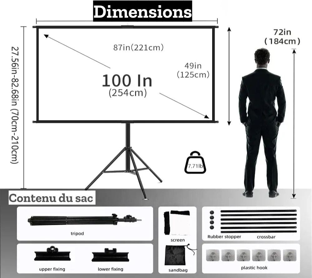 Projection Screen for MIXITO Portable Mini Video Projector 16:9 HD