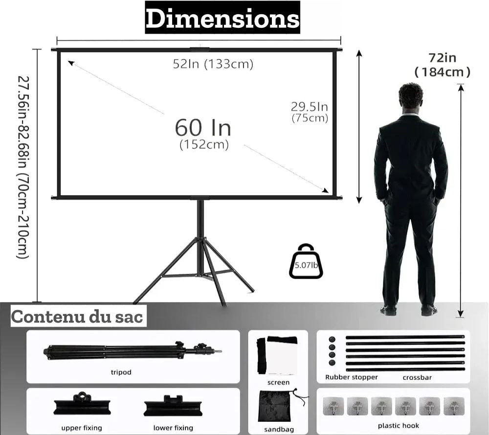 Projection Screen for MIXITO Portable Mini Video Projector 16:9 HD