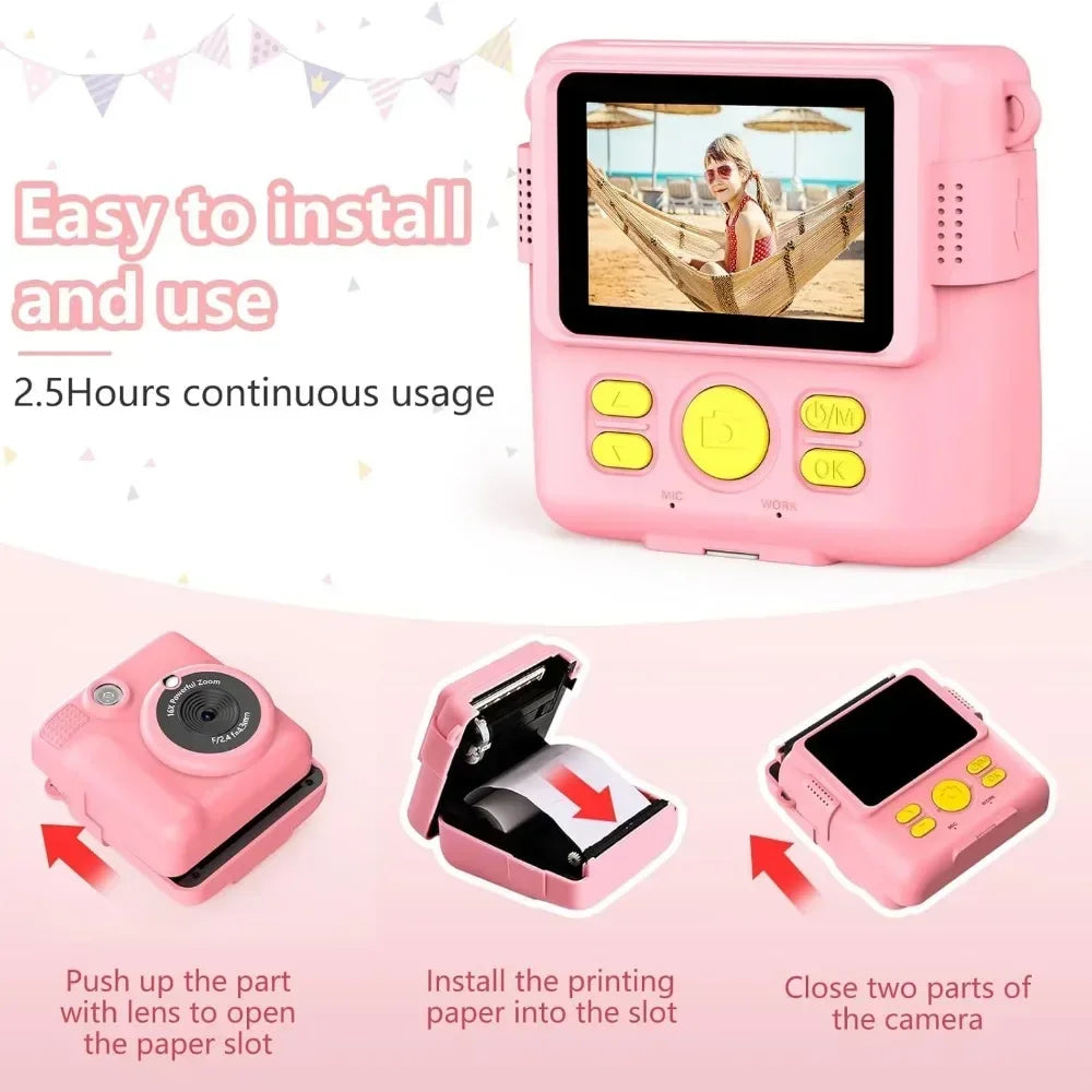 📸 Appareil Photo Instantané Enfant - 1080P HD, Impression DIY & Jeux -