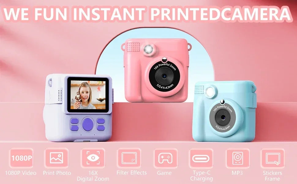 📸 Appareil Photo Instantané Enfant - 1080P HD, Impression DIY & Jeux -
