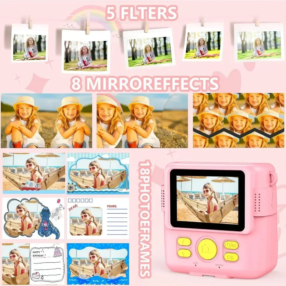 📸 Appareil Photo Instantané Enfant - 1080P HD, Impression DIY & Jeux -