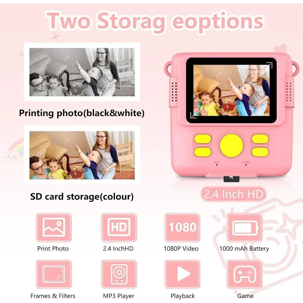📸 Appareil Photo Instantané Enfant - 1080P HD, Impression DIY & Jeux -