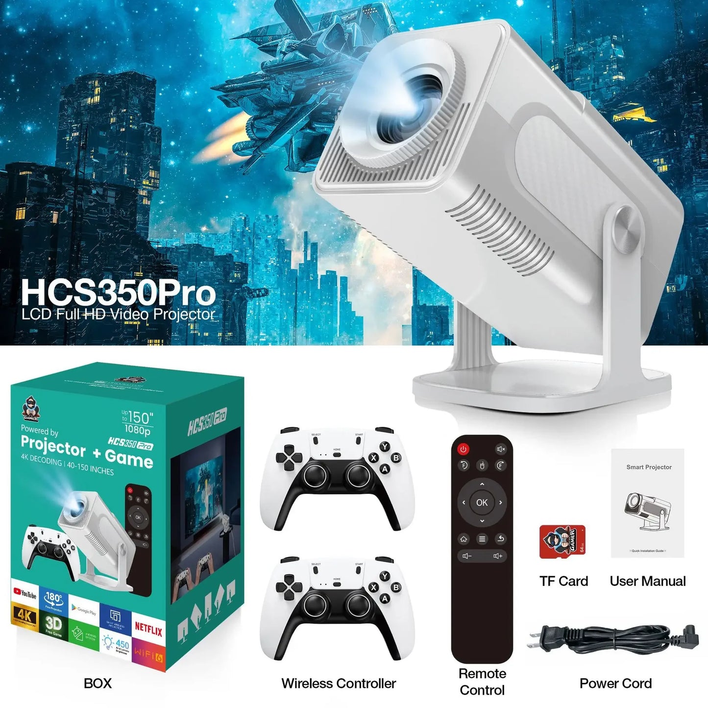 HCS350 Pro Mini Projector + Controllers 🎮