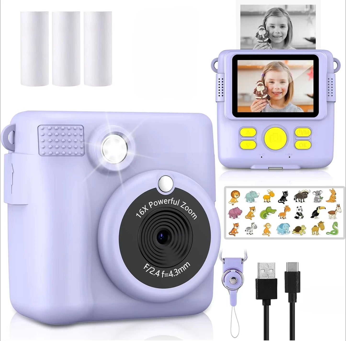 📸 Appareil Photo Instantané Enfant - 1080P HD, Impression DIY & Jeux -