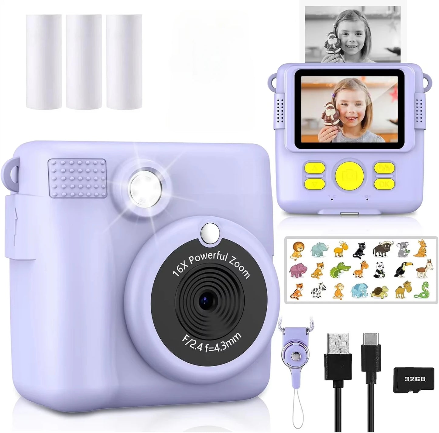 📸 Appareil Photo Instantané Enfant - 1080P HD, Impression DIY & Jeux -