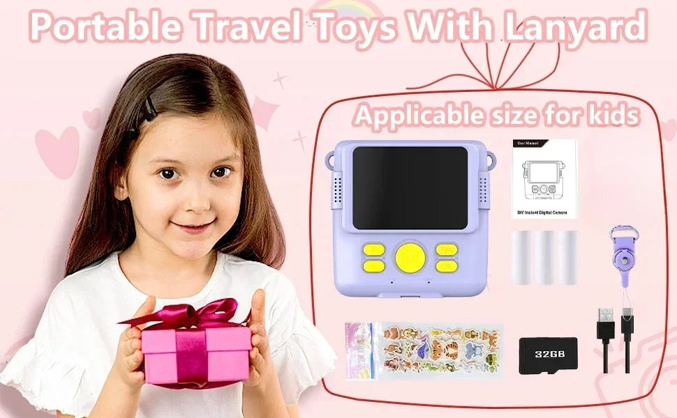 📸 Appareil Photo Instantané Enfant - 1080P HD, Impression DIY & Jeux -