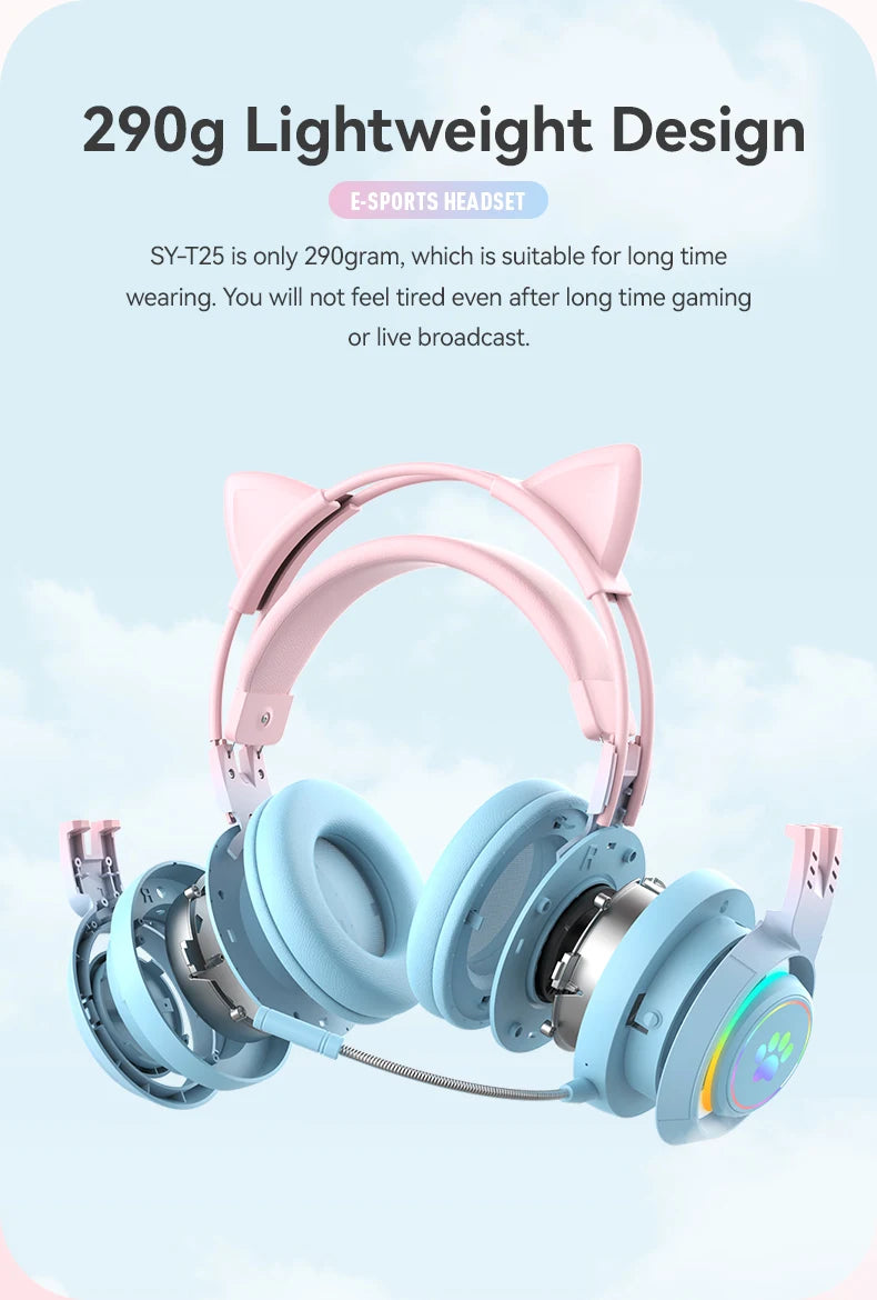 RGB Gaming Headset with Cat Ears and Deer Antlers – Fun Look, Pro Performance!
