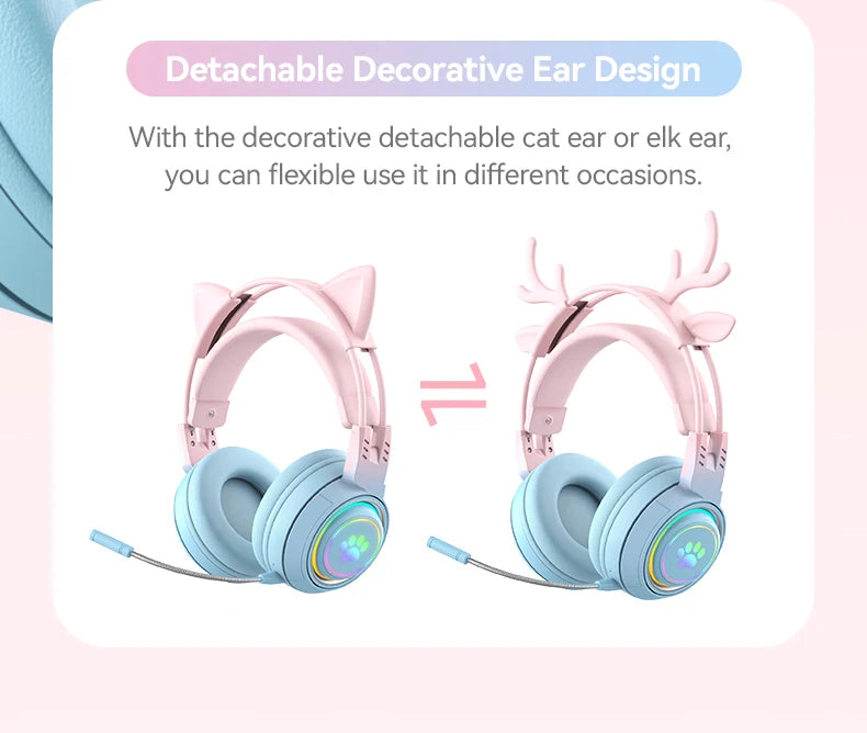 RGB Gaming Headset with Cat Ears and Deer Antlers – Fun Look, Pro Performance!