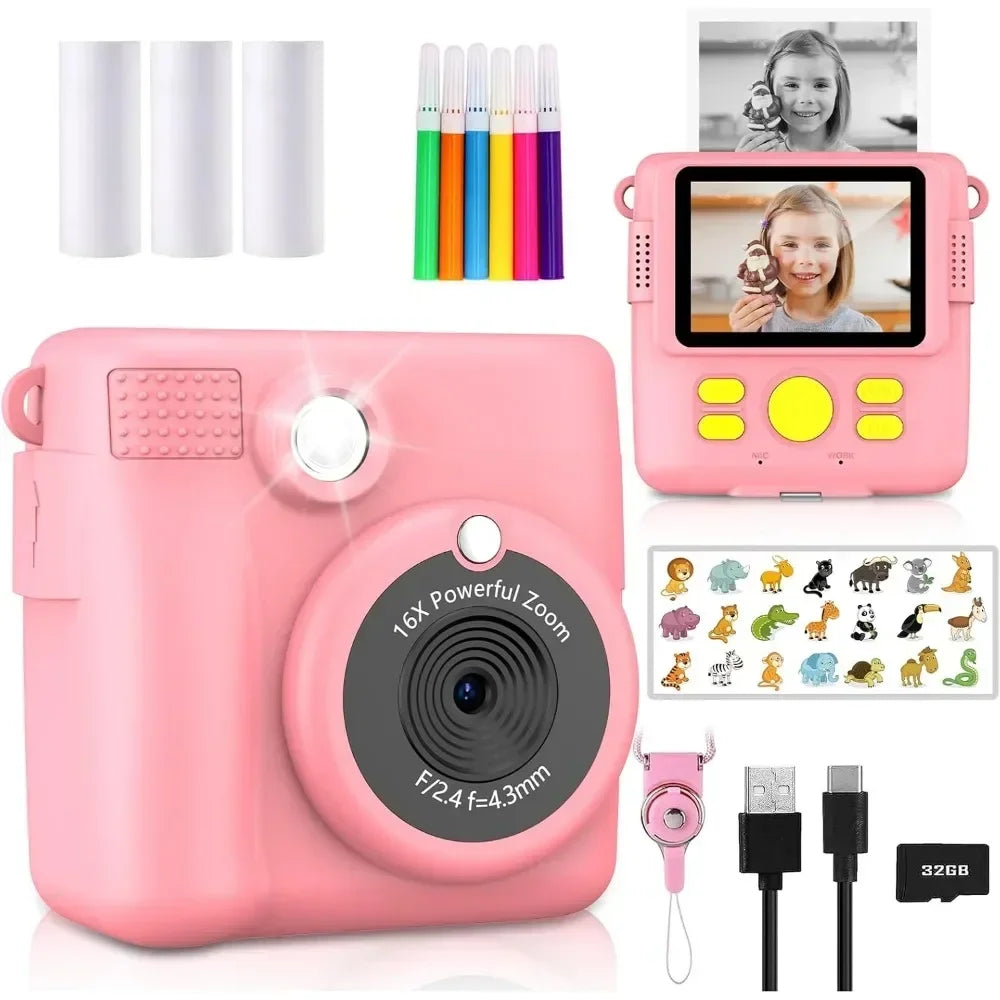 📸 Appareil Photo Instantané Enfant - 1080P HD, Impression DIY & Jeux -