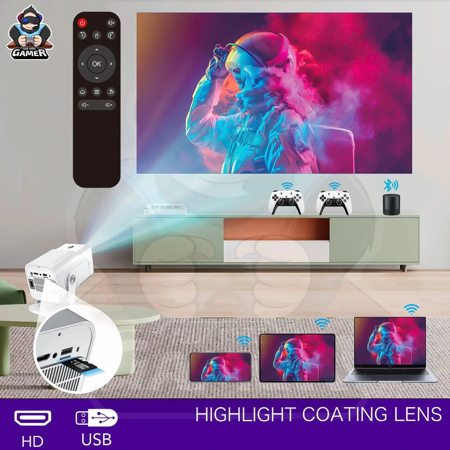 HCS350 Pro Mini Projector + Controllers 🎮