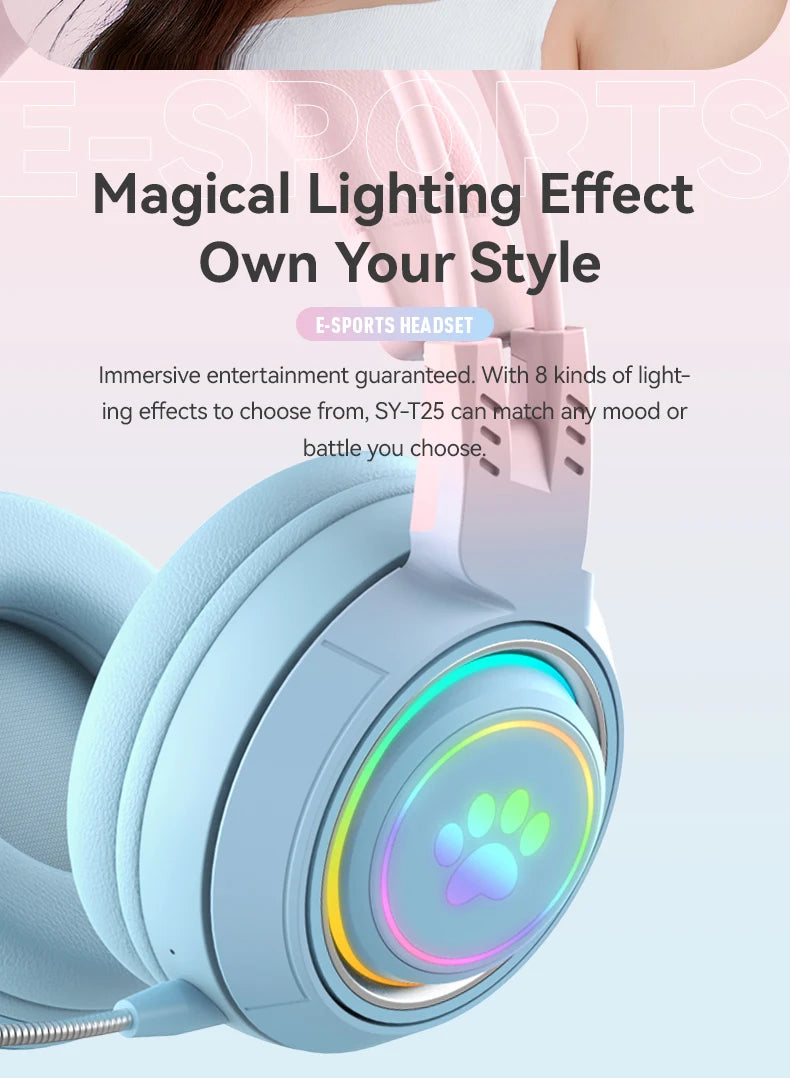 RGB Gaming Headset with Cat Ears and Deer Antlers – Fun Look, Pro Performance!